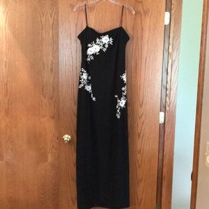 Long black formal dress with white flowers